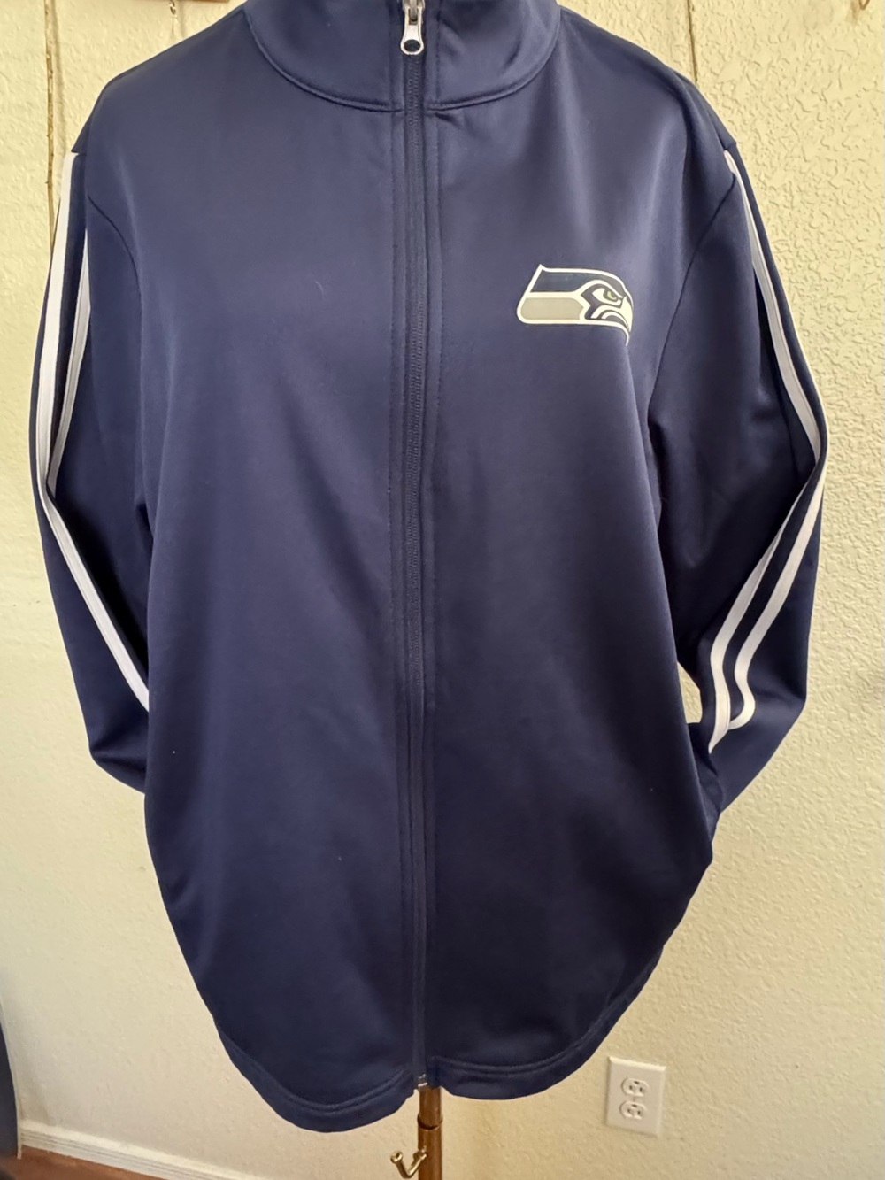 NFL SEATTLE SEAHAWKS Navy Track Jacket with White Stripe Accents